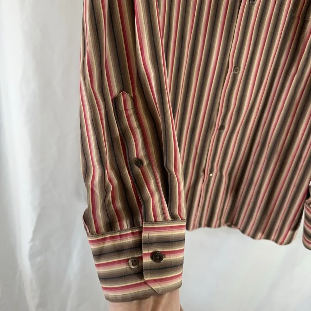 Banana Republic Dress Shirt Men's Large Brown Striped Button Up Long Sleeve